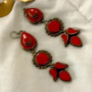 Red Coral and silver earrings